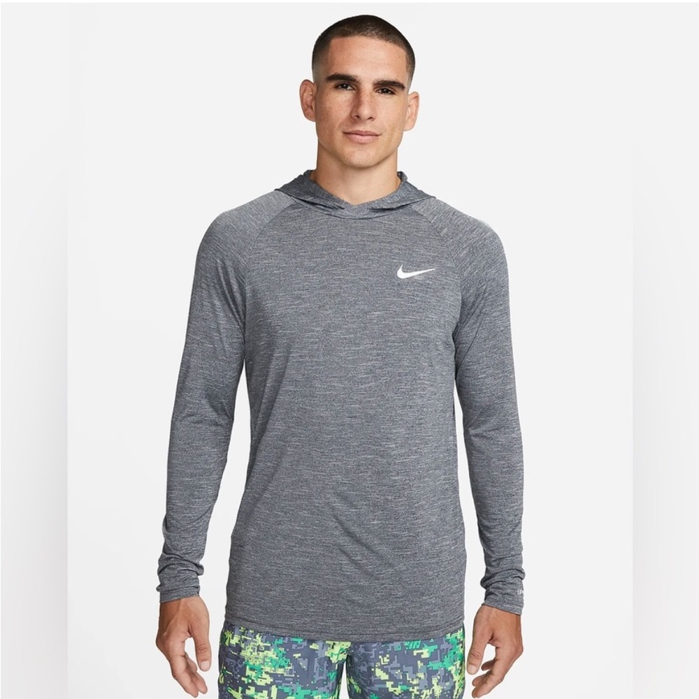 Nike Dri-FIT Heathered Hooded Hydroguard Swim Tee Rashguard Shirt UPF 40+ Small - Picture 2 of 9